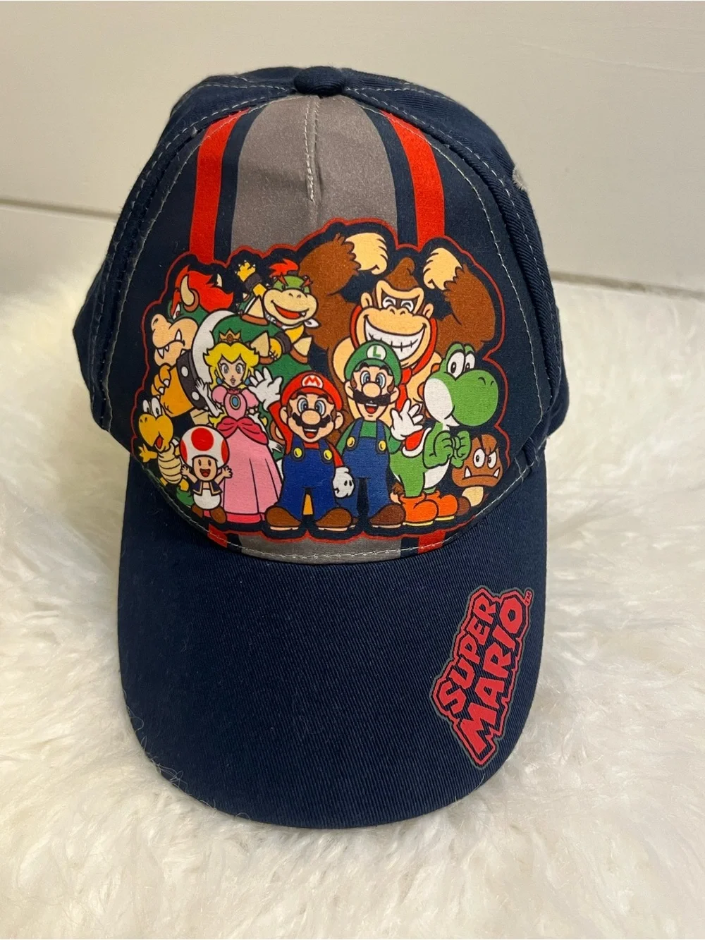 Nintendo Navy Blue Kids Hat with Colorful Super Mario Cast